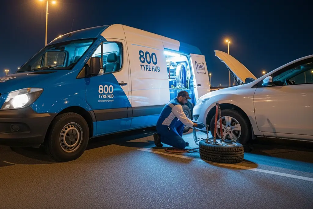 Technician providing 24/7 flat tyre repair service in Ras Al Khaimah