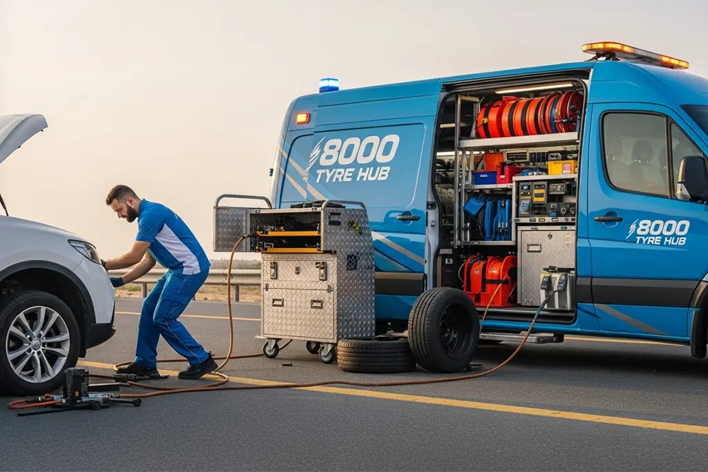 24-hour tyre repair technician from 800 Tyre Repair responding urgently to a tyre issue at the roadside