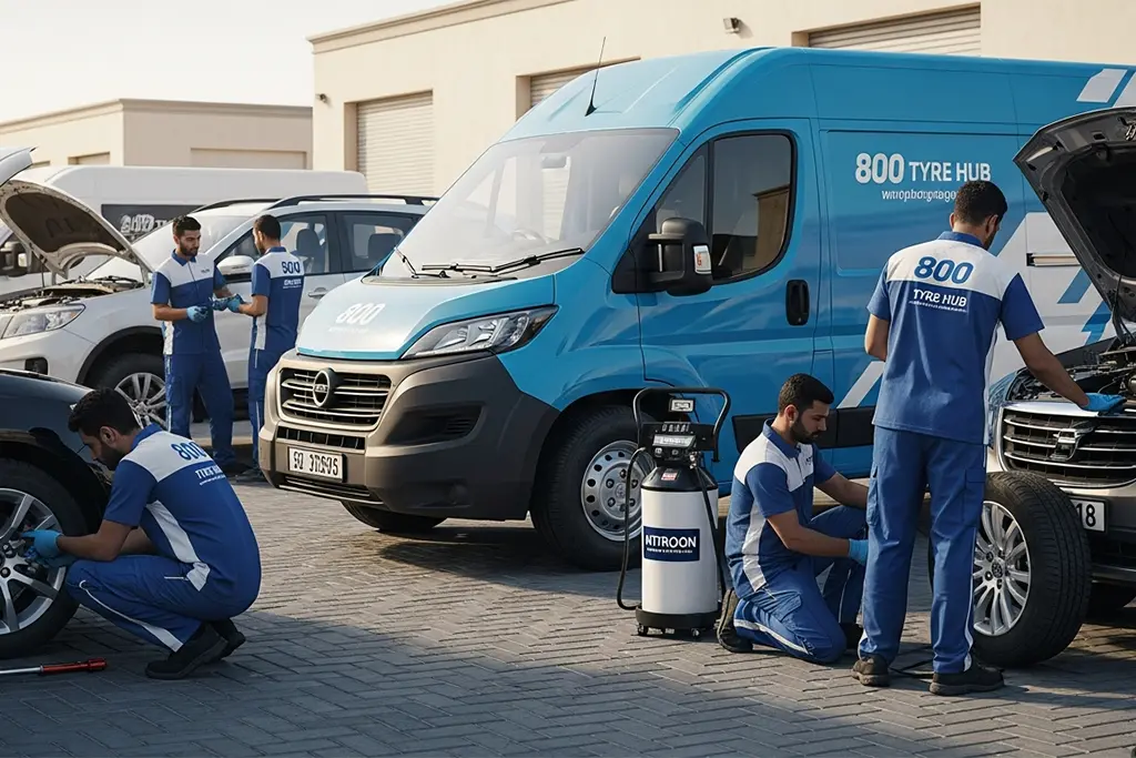 Technician providing other related tyre and roadside services in Sharjah alongside tyre puncture repair