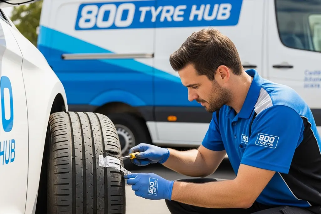 Technician repairing sidewall damage on a tyre in the UAE